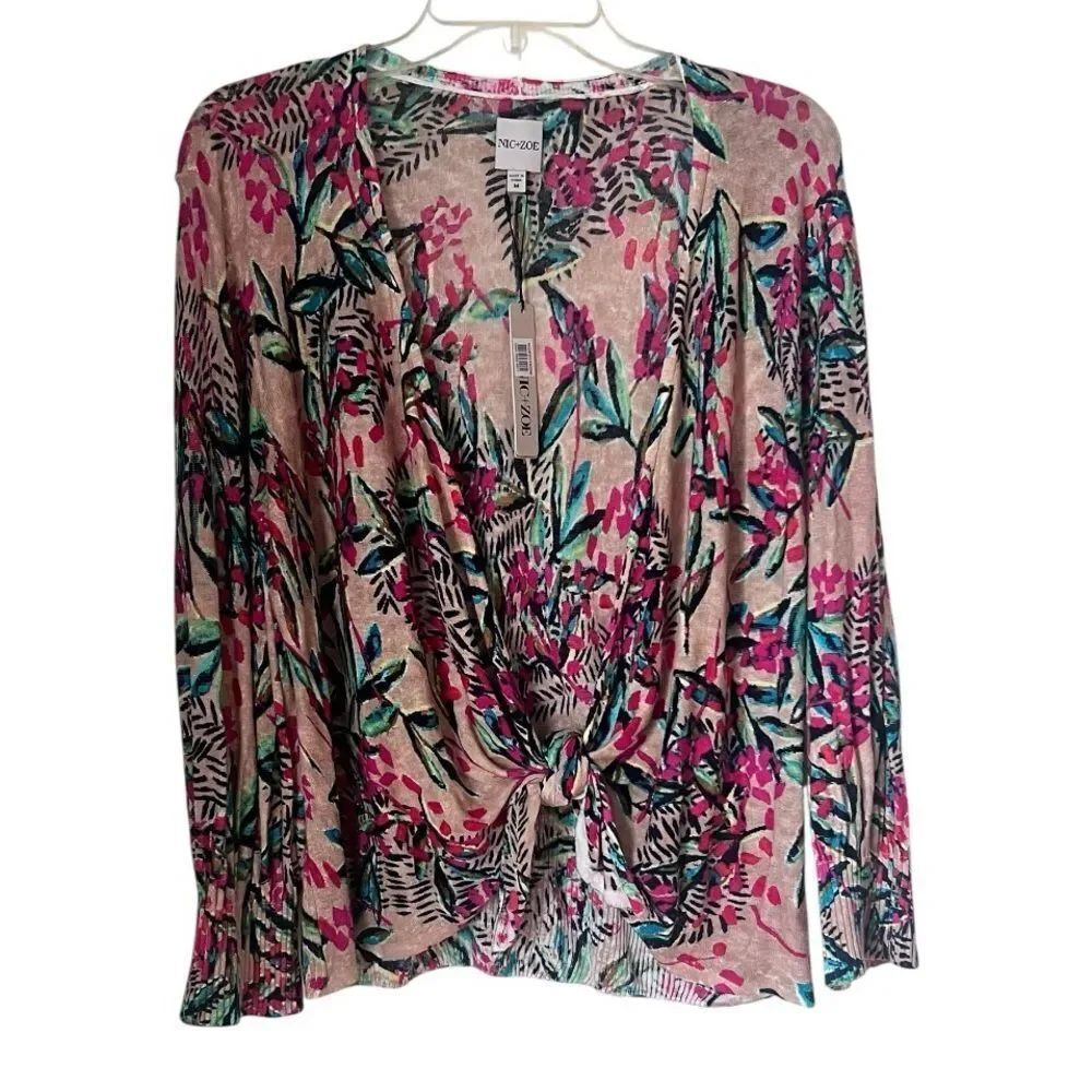 NWT Nic+Zoe Floral Print Linen Blend Bohemian Lightweight Cardigan Spring Top M